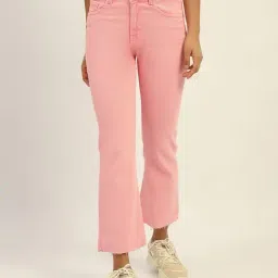 Madame Pink Cotton Relaxed Fit Solid Jeans-image-18