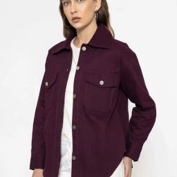 Lounge Dreams Wine Cotton Plain Shirt-image-8
