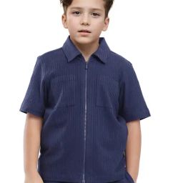Rare Ones Boys Navy Cotton Solid Shacket-image-34