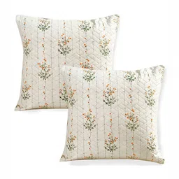 HOKIPO Green & Beige 2 Pieces Floral Printed Square Cushion Covers-12