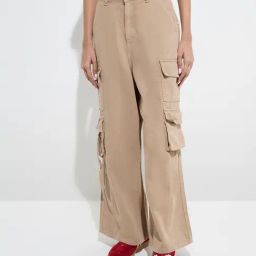 Nuon by Westside Beige Cargo-Style Straight-Fit High-Rise Jeans-image-83