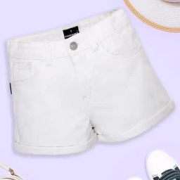 Kiddopanti Girls White Denim Solid Denim Shorts-image-77