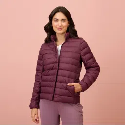 NYKD By Nykaa Ultra Light Weight Puffer Jacket with Inbuilt Bag (Set of 2)-NYAT405-Wine-picture-26