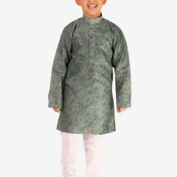 Pro-Ethic Style Developer Kids Sage Green & White Floral Print Full Sleeves Kurta with Pyjamas-21