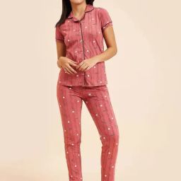 Sweet Dreams Pink Cotton Printed Shirt Pyjamas Set-picture-44