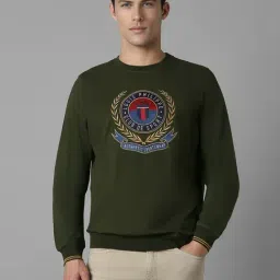 Louis Philippe Green Cotton Regular fit Embroidery Casual Sweatshirt-image-39