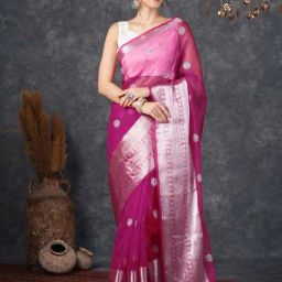 Satrani Purple Embroidered Saree With Unstitched Blouse-image-59