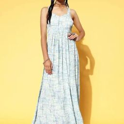 Libas White & Blue Printed Maxi Dress-image-8
