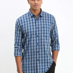 Allen Solly Blue Cotton Slim fit Checks Casual Shirt-picture-9