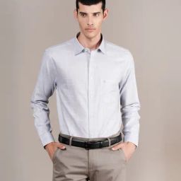 Cantabil Grey Cotton Regular Fit Checks Shirt-image-75