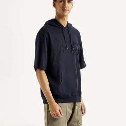 Levi's Navy Cotton Loose Fit Self Pattern Hooded Sweatshirt-image-19