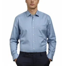 Louis Philippe Blue Cotton Regular Fit Striped Shirt-image-49