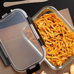 Femora Borosilicate Rectangle Microwave Oven Safe Glass Container with Dectahable & Break Free Lid , Black Color, 1000 ML image 2