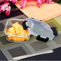 Femora Borosilicate Square Microwave Oven Safe Glass Container with Dectahable & Break Free Lid , Black Color, 500 ML image 1