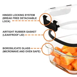 Femora Borosilicate Square Microwave Oven Safe Glass Container with Dectahable & Break Free Lid , Black Color, 500 ML image 3