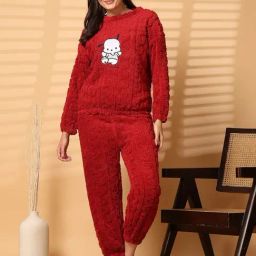 NEUDIS Red Fleece Self Night Suit-image-88