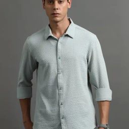 Bushirt Laurel Green Regular Fit Texture Shirt-image-21