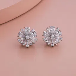 Kushal's Fashion Jewellery Rhodium Plated Zircon Studded Geometric Studs Earrings-image-97
