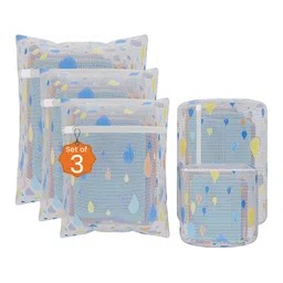 Kuber Industries White & Blue 18 Pieces Drop Printed Reusable Laundry Bags With Zipper-24