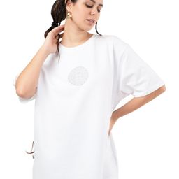 RHINO CULT Women Printed Extended Sleeves Raw Edge T-shirt-image-90