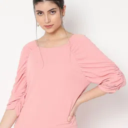 AVANOVA Women Square Neck Accordion Pleated Sleeves Boxy Top-image-26