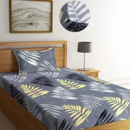 Klotthe Grey Cotton Blend 300 TC Single Elastic Bedsheet With 1 Pillow Cover-image-84