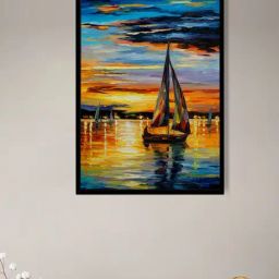 Art Street Abstract Seascape Sunrise Printed Multicolor Engineered Wood Wall Art-27