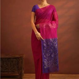 Taneira Pink & Purple Cotton Silk Woven Saree With Unstitched Blouse-image-51