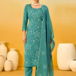 KALINI Women Teal Silk Blend Kurta Sets-picture-30