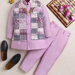ahhaaaa Boys Floral Printed Regular Thread Work Kurta with Pyjamas-image-67