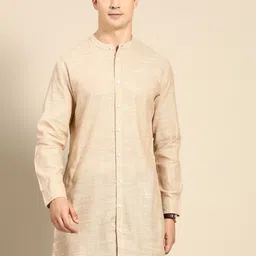 Anouk Men Beige Solid Band Collar Kurta-picture-29