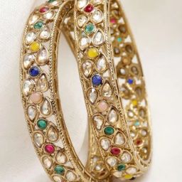 Karatcart Antique Gold-Plated Multicolor Kundan Studded Bangles for Women - Set of 2-28