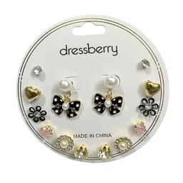 DressBerry Set of 7 Artificial Stones Studded Floral Shaped Studs image 3