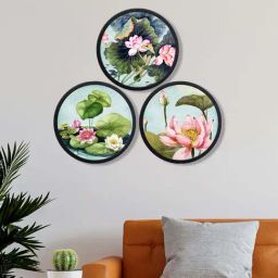 999Store Multicolor Mdf Lotus Flower In The Pond Round Wall Art - Set of 3-image-74