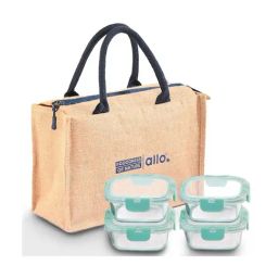 Borosilicate Glass Lunch Box Microwave Oven Safe with Detachable Lock and Jute Tiffin Bag-42
