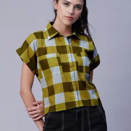 Moomaya Green Cotton Checks Shirt-image-40