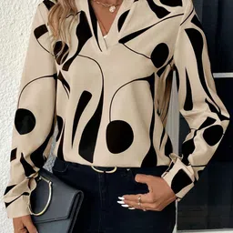 Moda Rapido Women Abstract Printed Mandarin Collar Regular Top-image-80