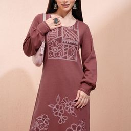 Vishudh Women Floral Printed Round Neck Long Sleeves Regular Straight Kurta-31