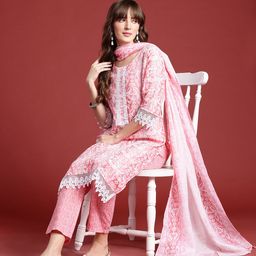 Anouk Ethnic Motifs Printed Lace Inserts Kurta with Trousers & With Dupatta-picture-1