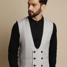 Even Grey Regular Fit V Neck Check Waistcoat-image-34