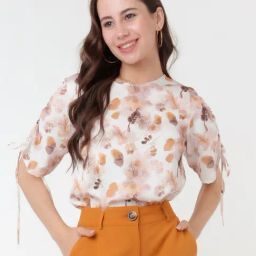 Zink London Off White & Brown Printed Top-picture-8