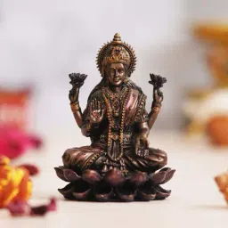 eCraftIndia Gold Polyresin And Bronze Hcrafted Blessing Goddess Lakshmi Statue Showpiece-image-2