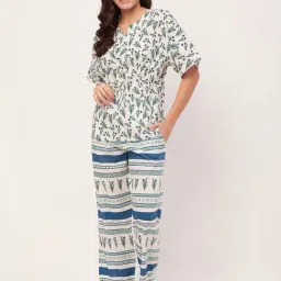 Moomaya White Cotton Floral Print Top With Pyjamas-image-20