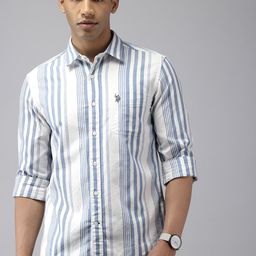 U.S. Polo Assn. Denim Co. Slim Fit Vertical Stripes Pure Cotton Casual Shirt-picture-13