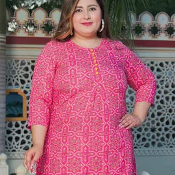 IKRASS Women Plus Size Floral Printed Round Neck Kurti-picture-12