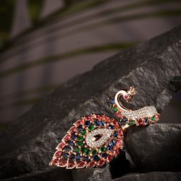 Saraf RS Jewellery Rose Gold-Plated White & Pink CZ & AD-Studded Handcrafted Adjustable Finger Ring-2