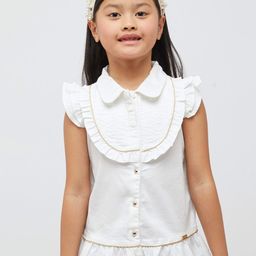 One Friday Girls Flutter Sleeves Ruffled Pure Cotton Shirt Style Top-picture-11