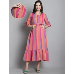 Moms Maternity Sustainable Cotton Pink Striped Maternity Maxi Dress with-picture-41