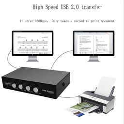 Generic 2-Port USB 2.0 Printer Switch - Black, Push Button Actuator, Manual Operation image 2