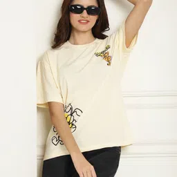 Metronaut Women Garfield Graphic Printed Round Neck Cotton Oversized T-shirt-picture-38